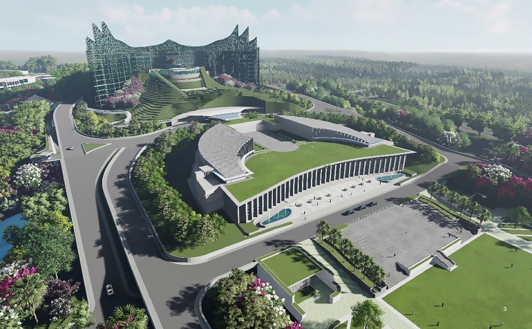 A computer-generated image shows a design illustration of Indonesia's future presidential palace in East Kalimantan, as part of the country's relocation of its capital from slowly sinking Jakarta to a site 2,000 kilometres (1,200 miles) away on jungle-clad Borneo island that will be named "Nusantara".