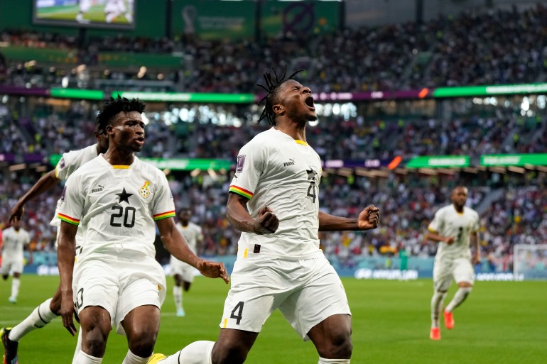 Ghana's Mohammed Salisu celebrates after scoring the opening goal.