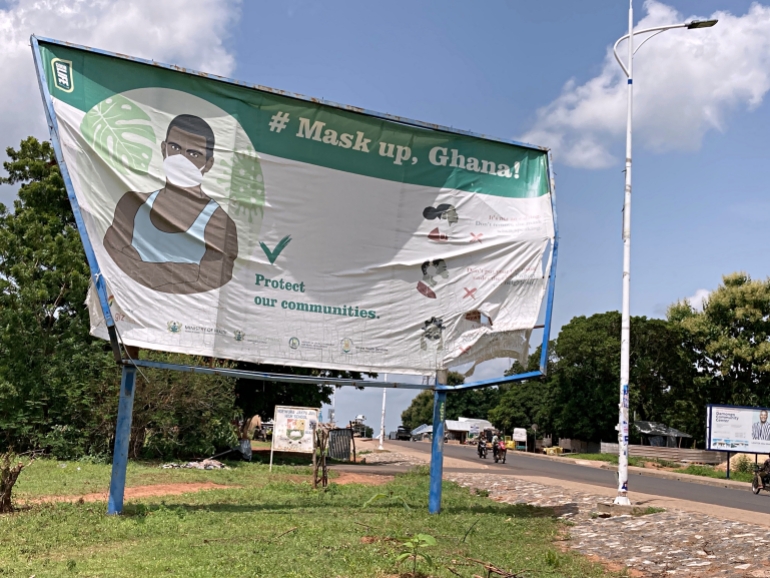 A billboard in Ghana reads: Mask up, Ghana