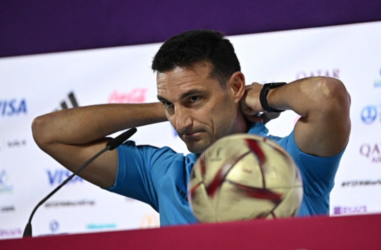 Argentina coach Lionel Scaloni attends a press conference at the Main Media Centre, Doha, Qatar.
