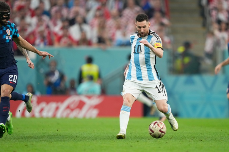 Lionel Messi in action against Croatia during the FIFA World Cup 2022 semifinal on December 13 at Lusail Stadium, Qatar.